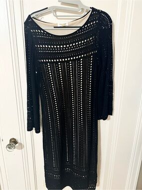 Calvin Klein Black Crochet Long-Sleeve Dress
